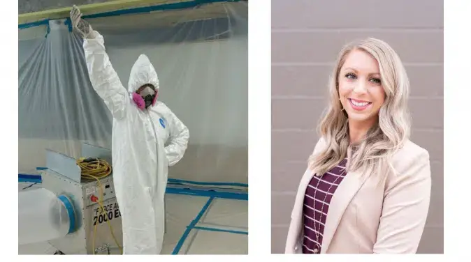 Charlotte Metzger, Industrial Hygienist at TES, inspecting an Asbestos Abatement project.