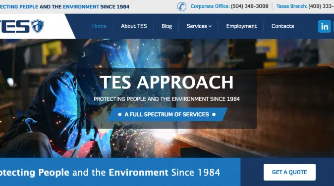 Updated TES website showcasing environmental, health, and safety services with a new design.