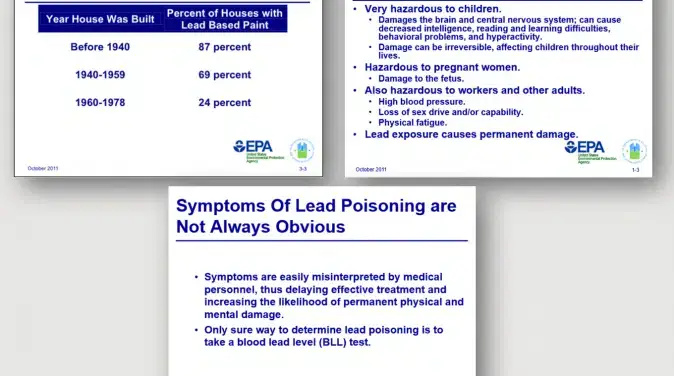 Infographic highlighting the health risks of lead-based paint during renovations in pre-1978 homes.